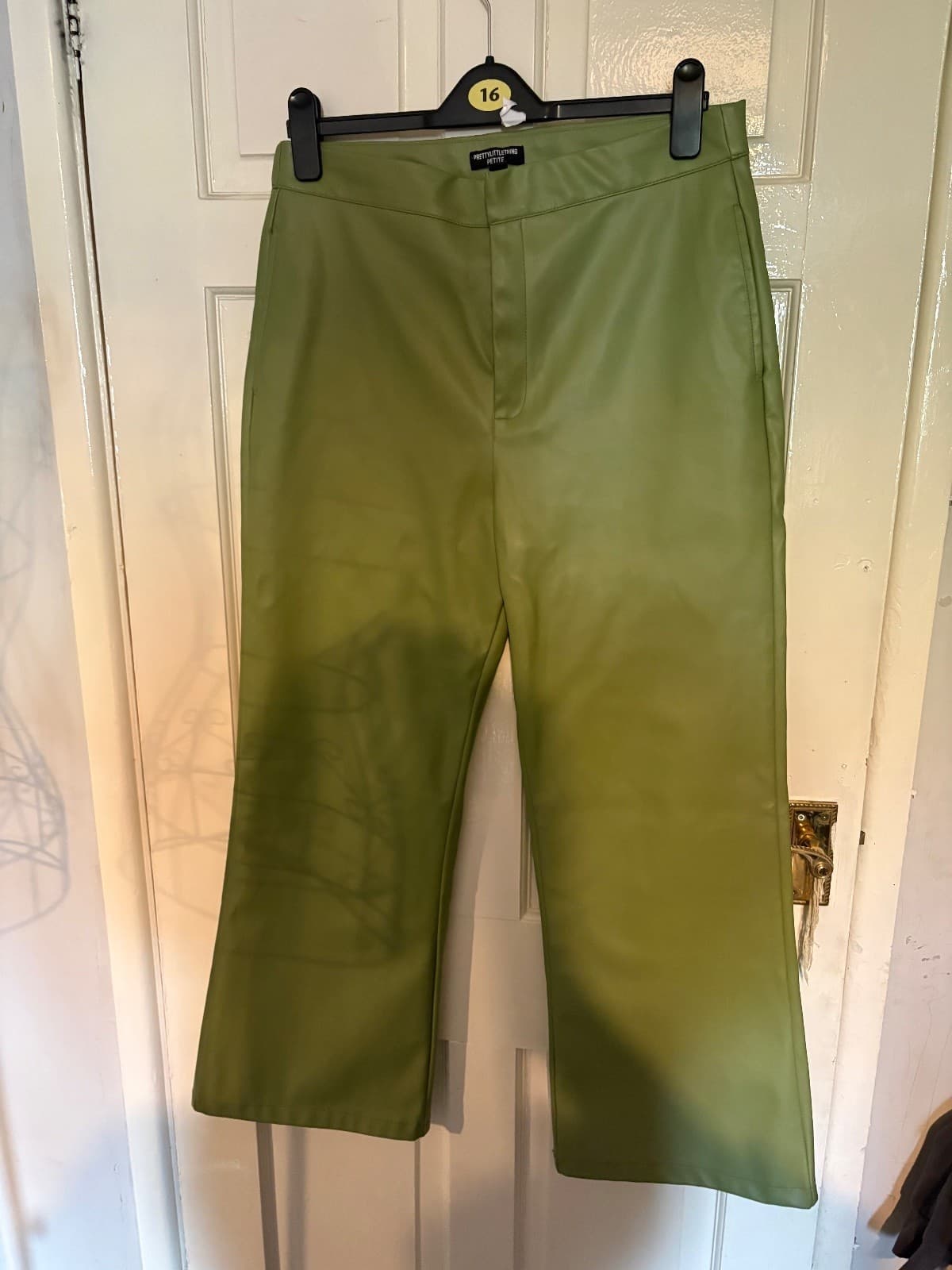 PLT Petite Olive Green Faux Leather Straight Leg Trousers