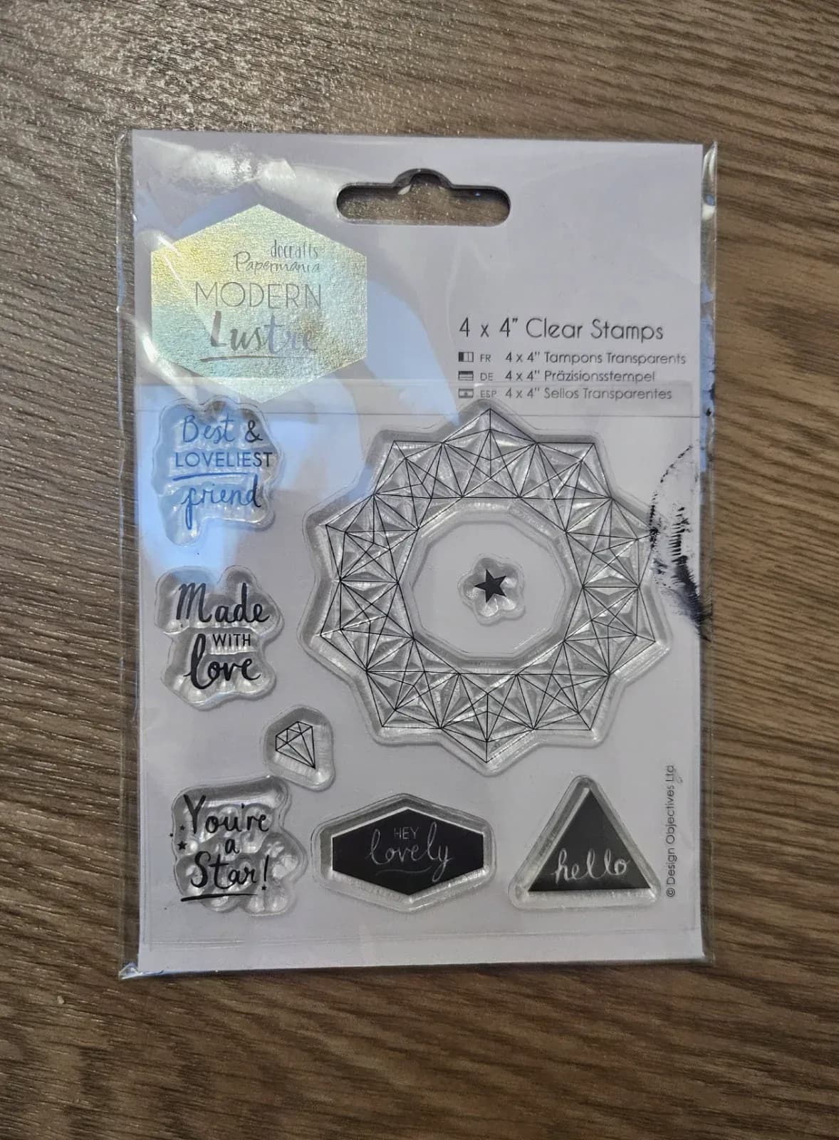 Docrafts Papermania Modern Lustre 4x4" Clear Stamp Set Sentiments NWT