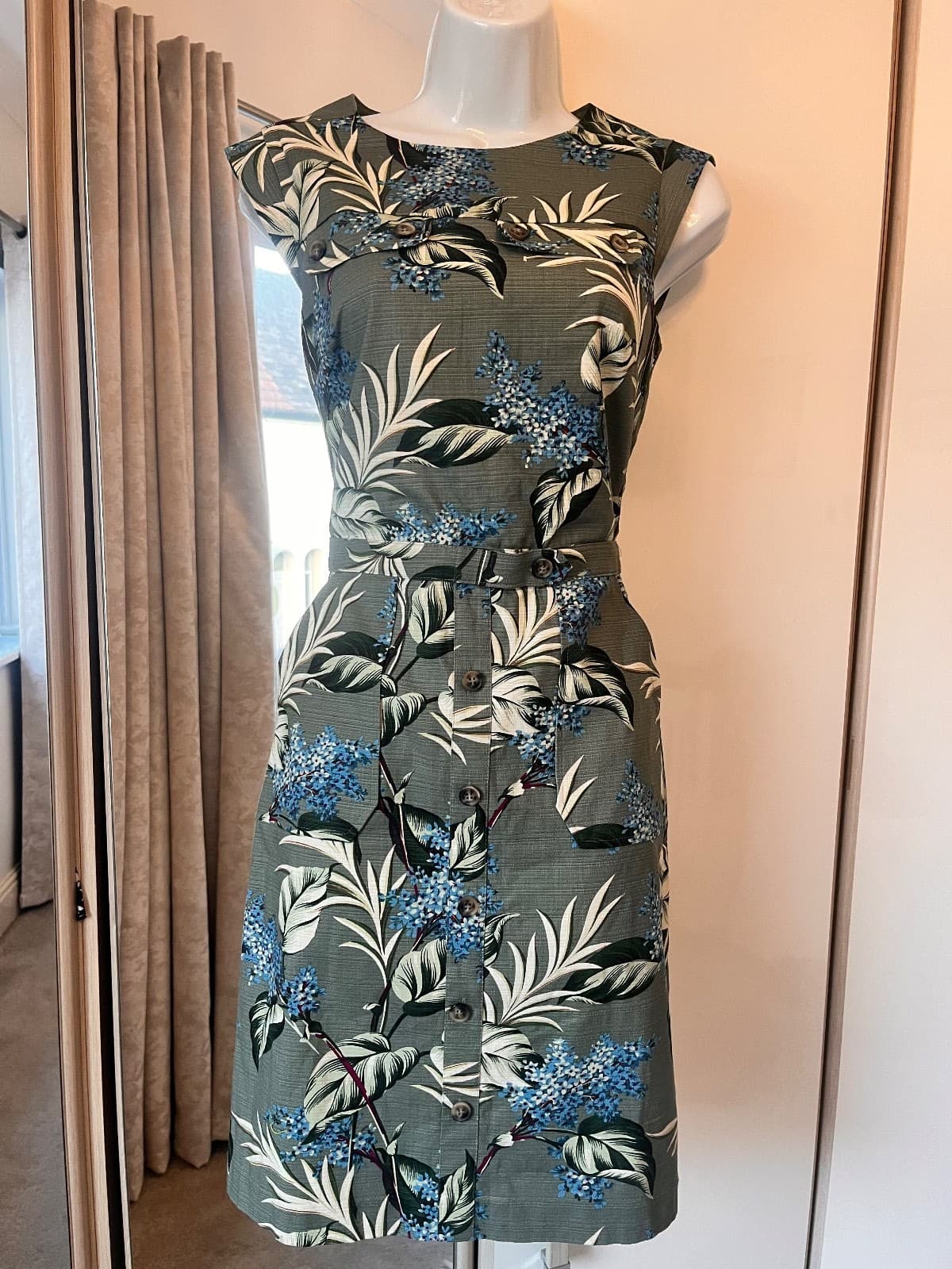 Oasis Green Tropical Leaf Pencil Dress Long RRP £55 Y2K 90s