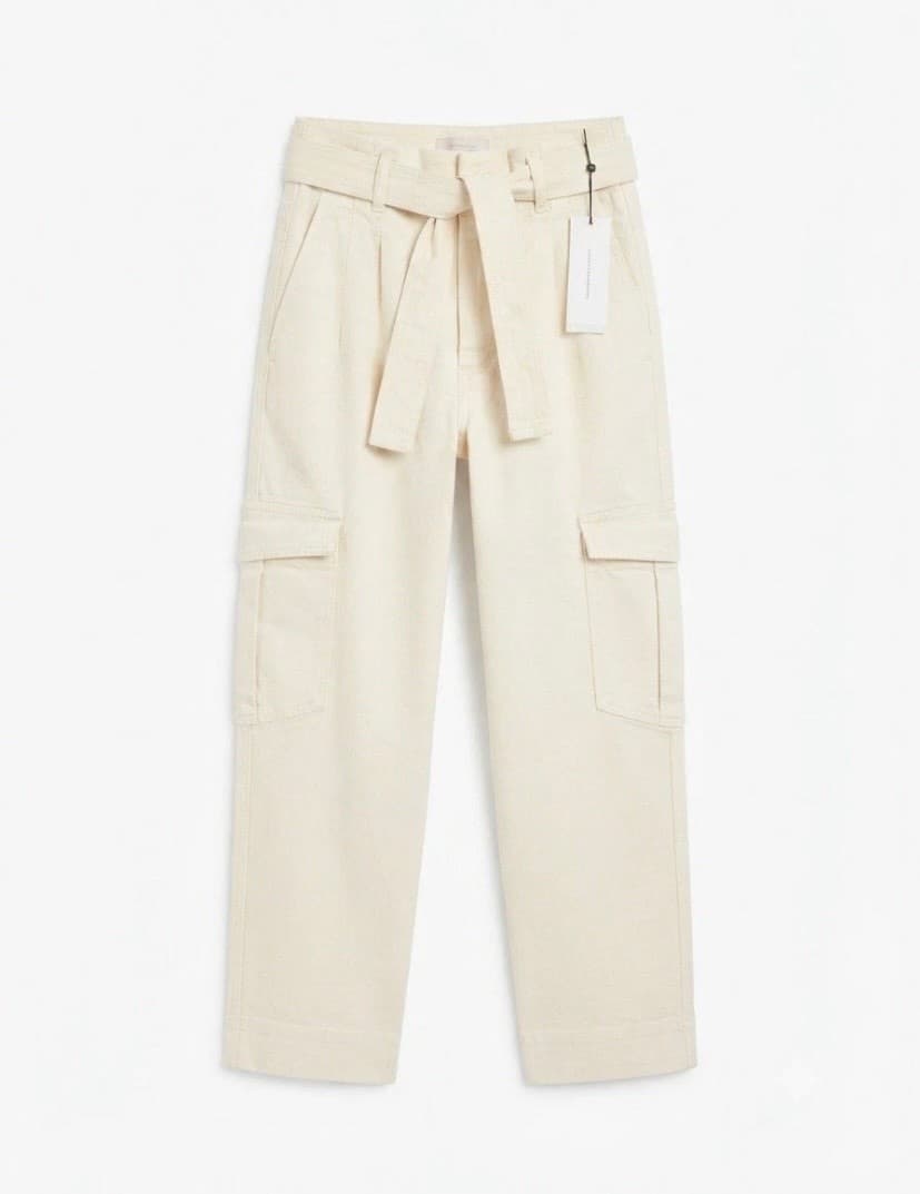 French Connection Cotton Blend Pleated Cargo Trousers Jeans 26W, 25L