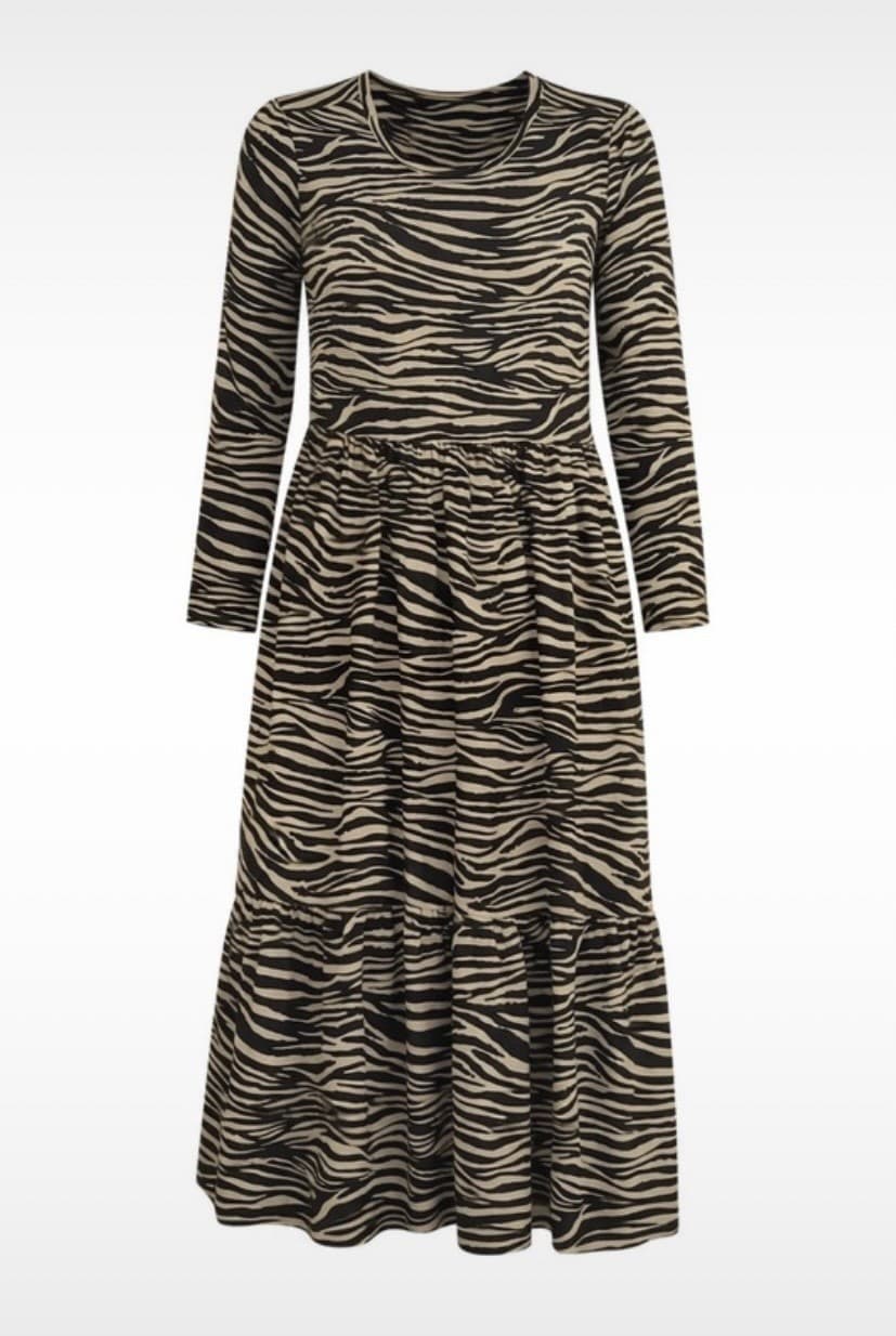 F&F Black & Brown Animal Print Zebra Tiered Midaxi Casual Jersey Dress