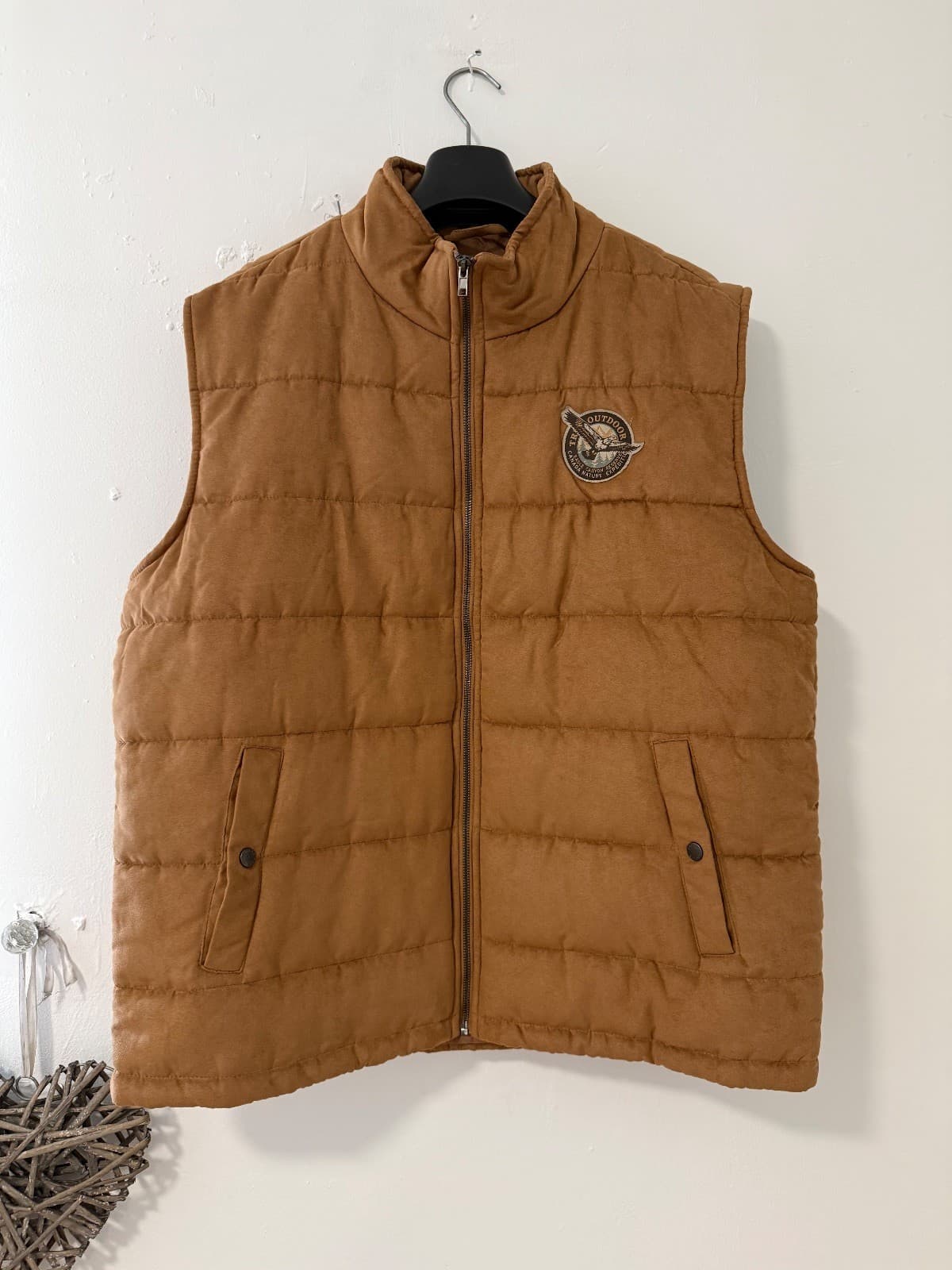 -Camel Brown Suede Feel Outdoor Sleeveless Gilet. AtlasForMen